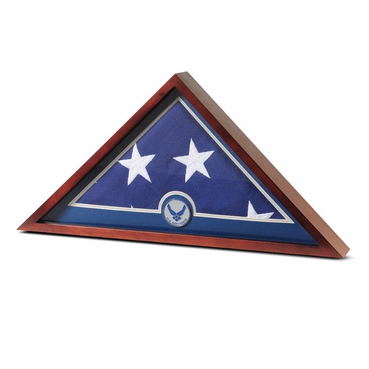 US Flag Display Case with Aim High Air Force Medallion - Display Case with Flag