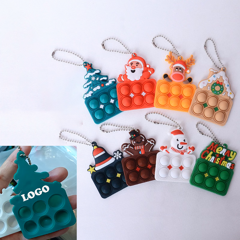 Silicone Christmas Mini Pop Bubble Fidget Toy Bubble Keychain