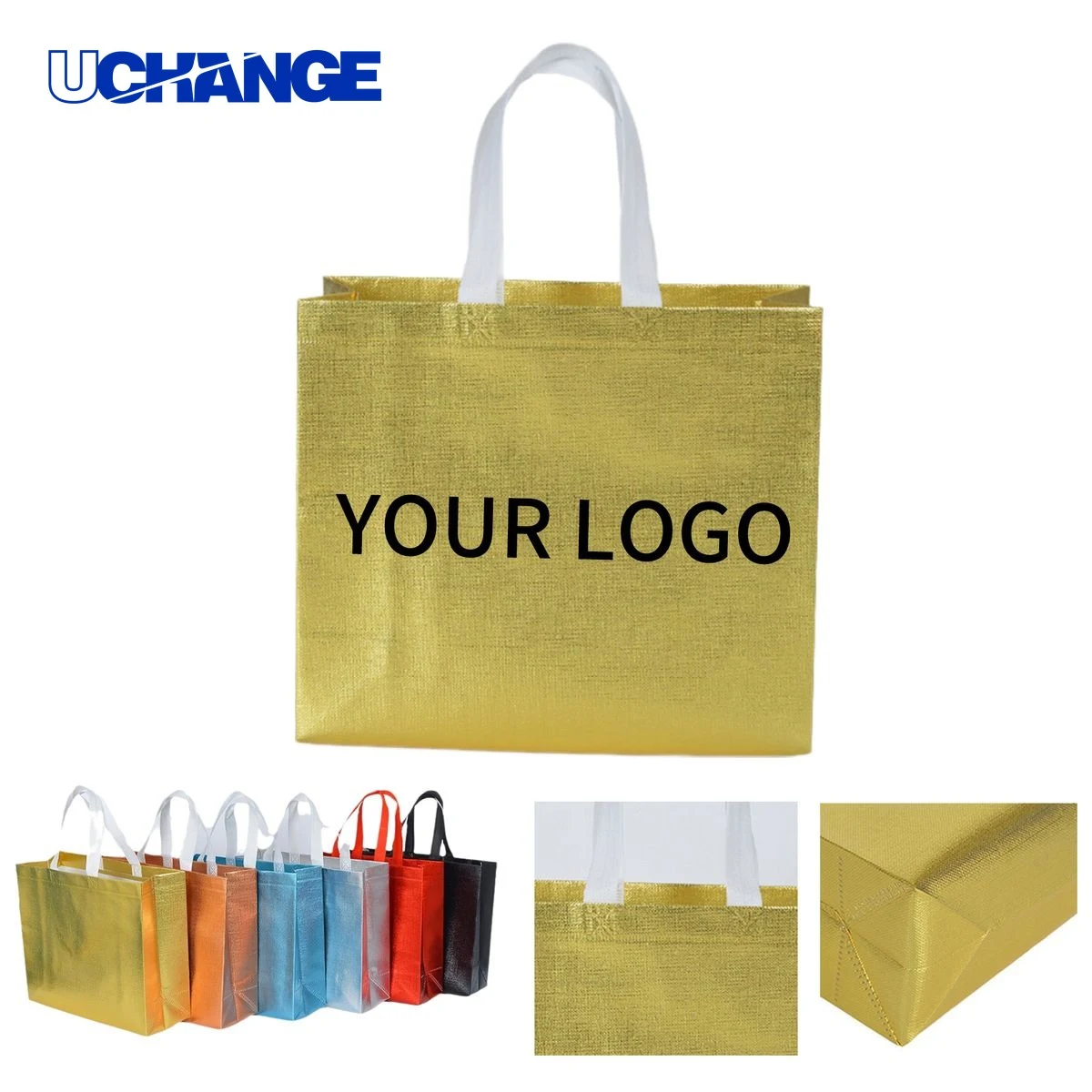 Metallic Laminated Non Woven Tote Bag Carrier 12.6 x 11.8 x 3.9 Inches 1
