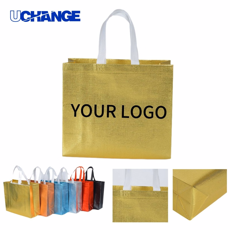 Metallic Laminated Non Woven Tote Bag Carrier 12.6 x 11.8 x 3.9 Inches