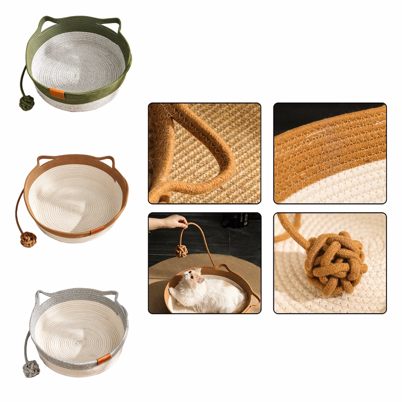 Round Woven Cotton Linen Pet Bed