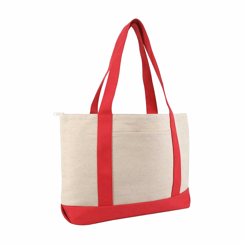 Large Zippered Cotton Canvas Tote - 8862