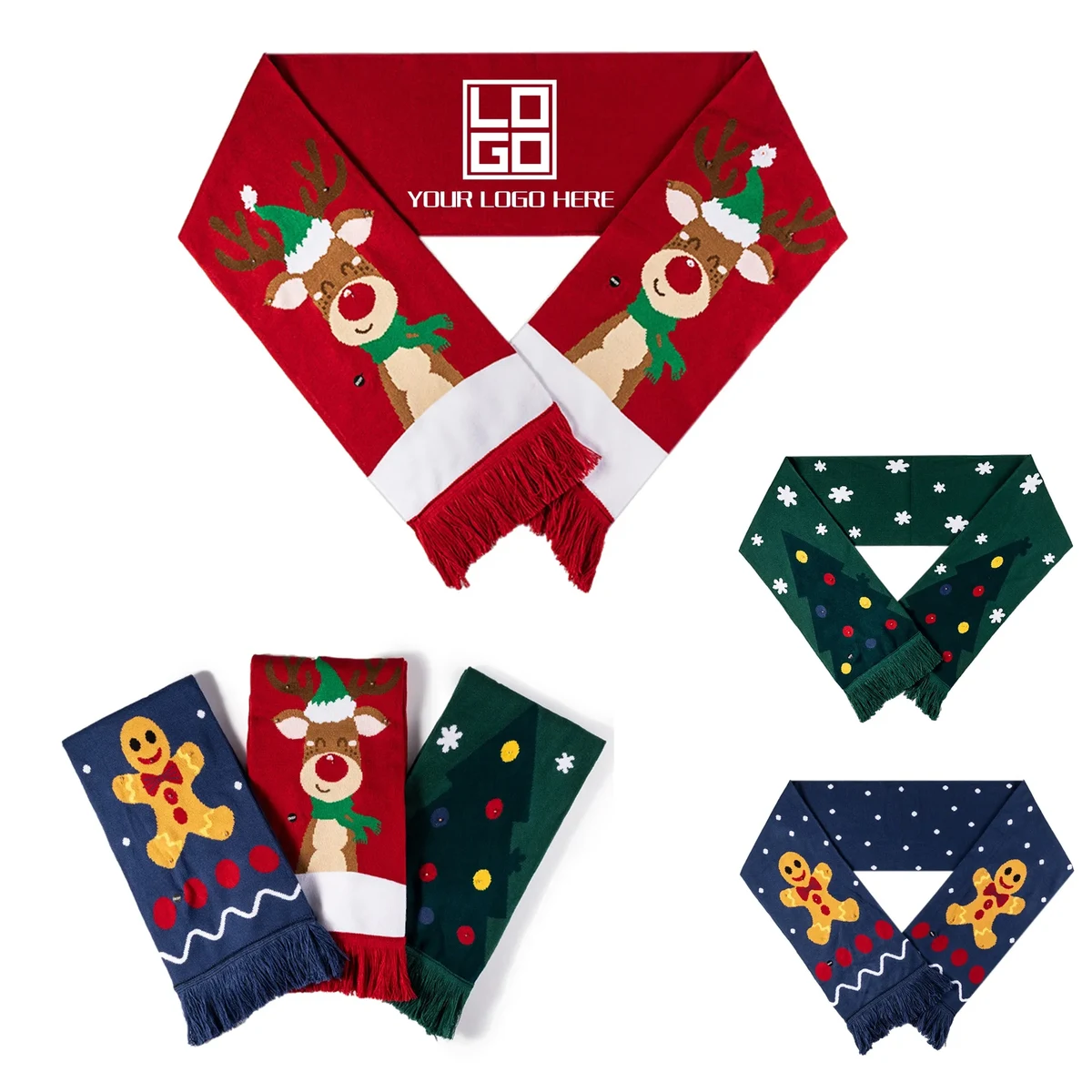 Christmas Knitted Scarf With Tassels 1