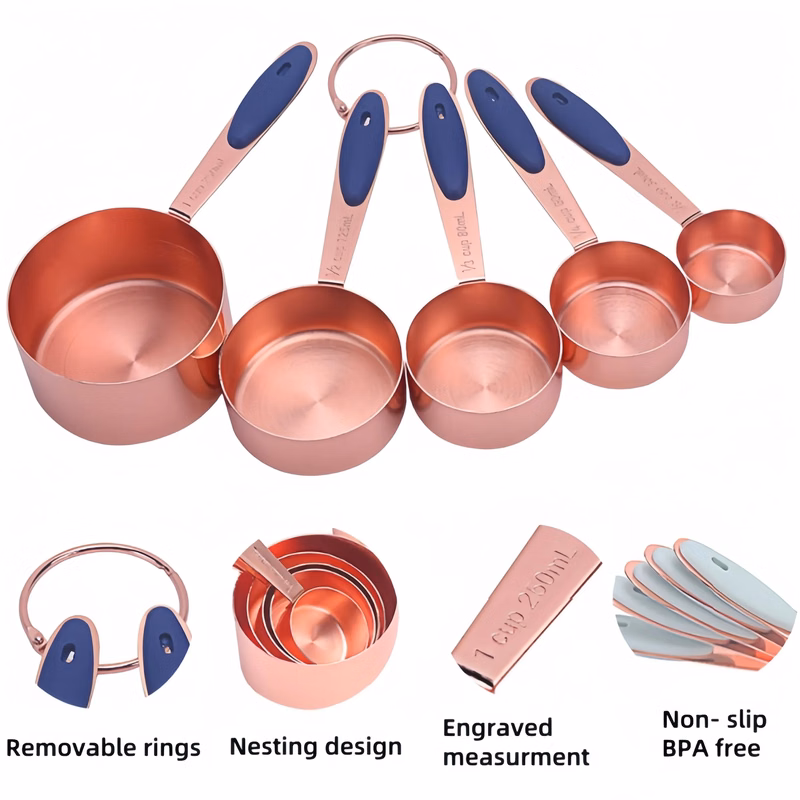 Rose gold stainless steel 5-piece measuring cup set