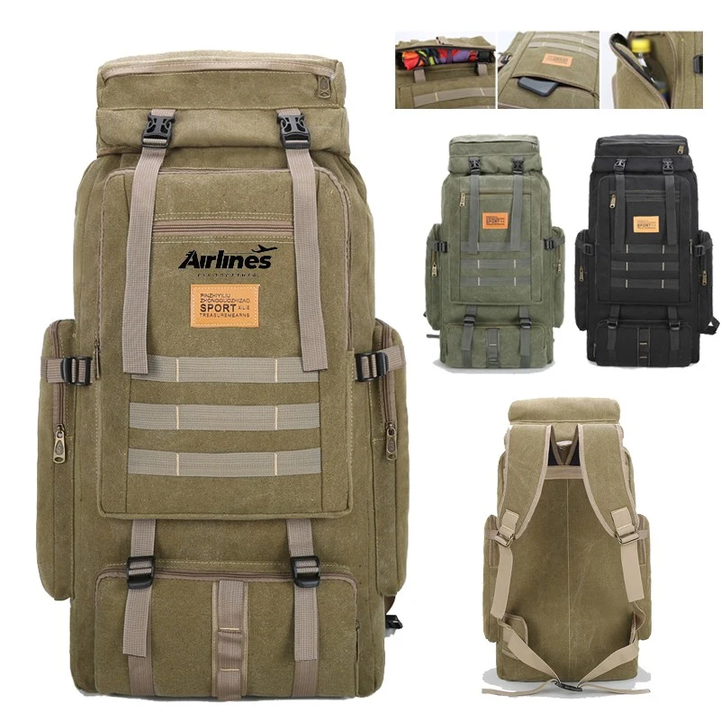 70L Canvas Wear-Resistant Casual Sports Backpack 1