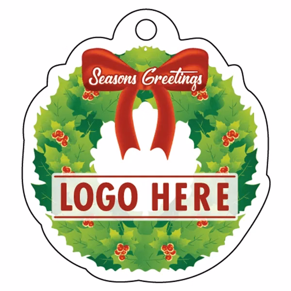 1/4" Recycled Wood Ornaments-Wreath with Red Bow