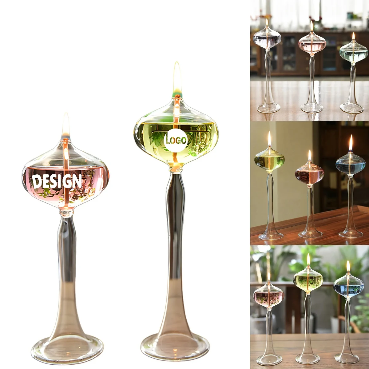 Elegant Glass Oil Lamp Candlestick Desktop Ornament 1