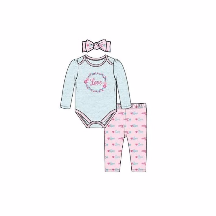 Girls' Bodysuit Set with Headband Blue 0-9M 3pc