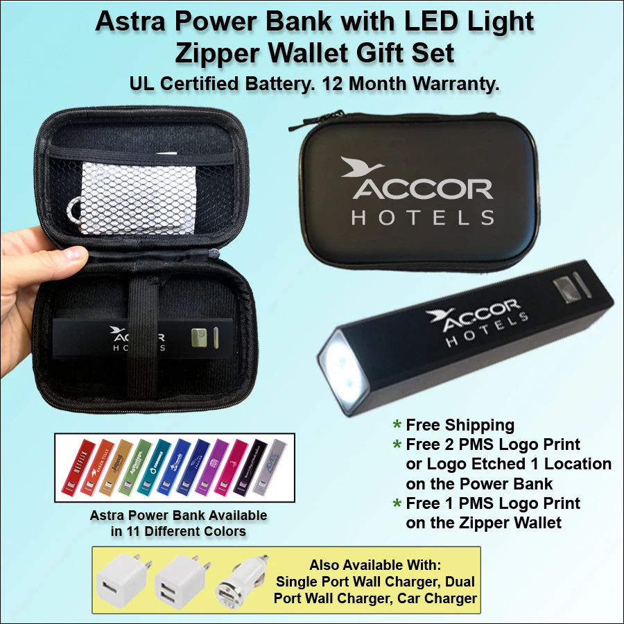Astra Power Bank with LED Light in Zipper Wallet 2000 mAh 1