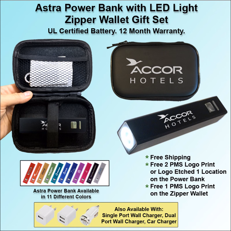 Astra Power Bank with LED Light in Zipper Wallet 1800 mAh