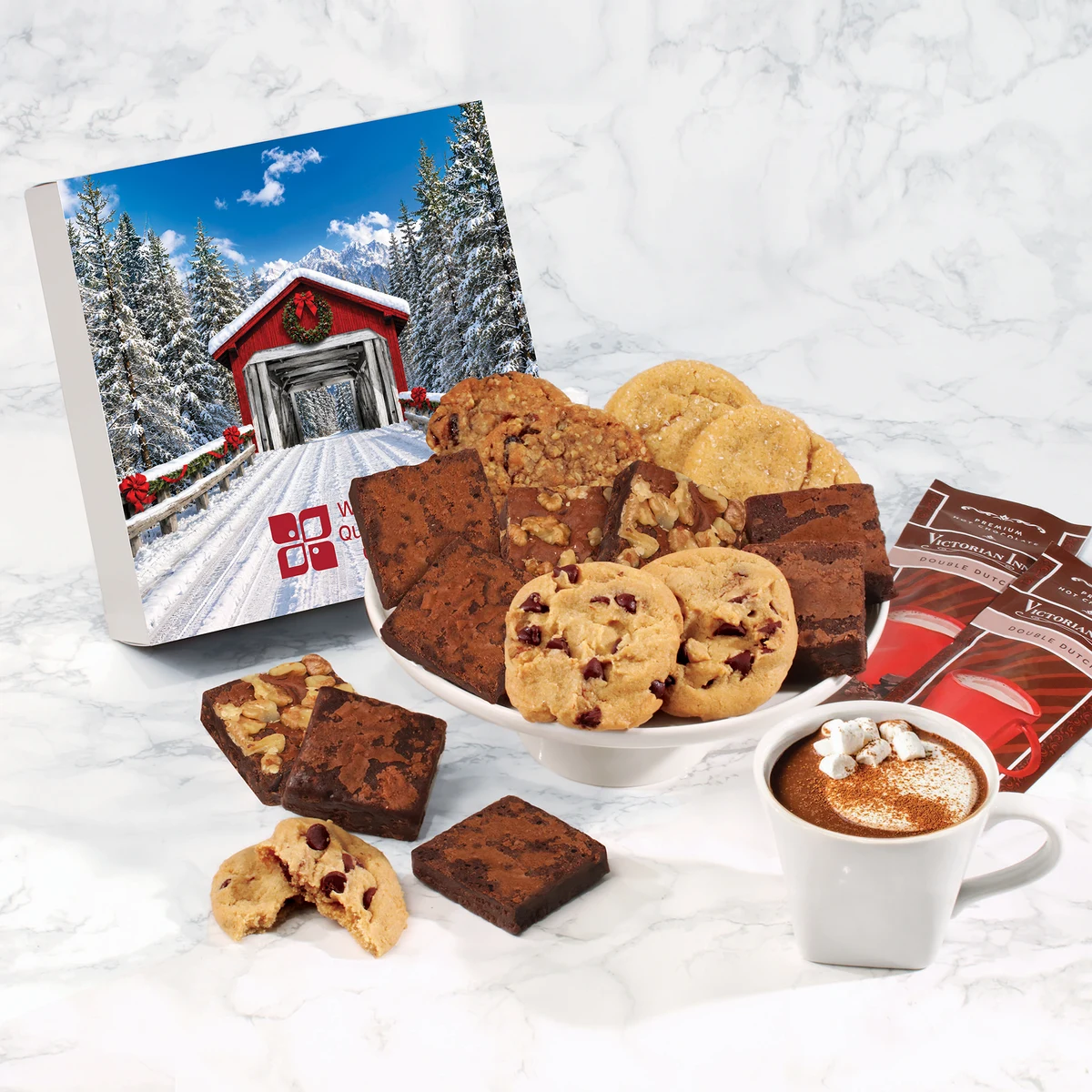 Gourmet Cookie & Brownie Gift Box with Snow-covered Bridge Sleeve 1