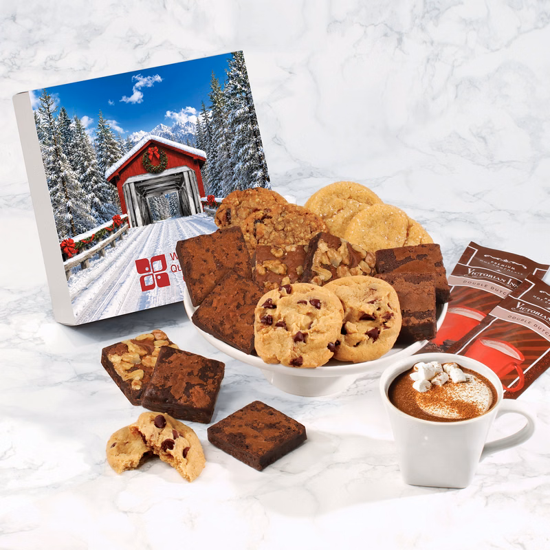 Gourmet Cookie & Brownie Gift Box with Snow-covered Bridge Sleeve