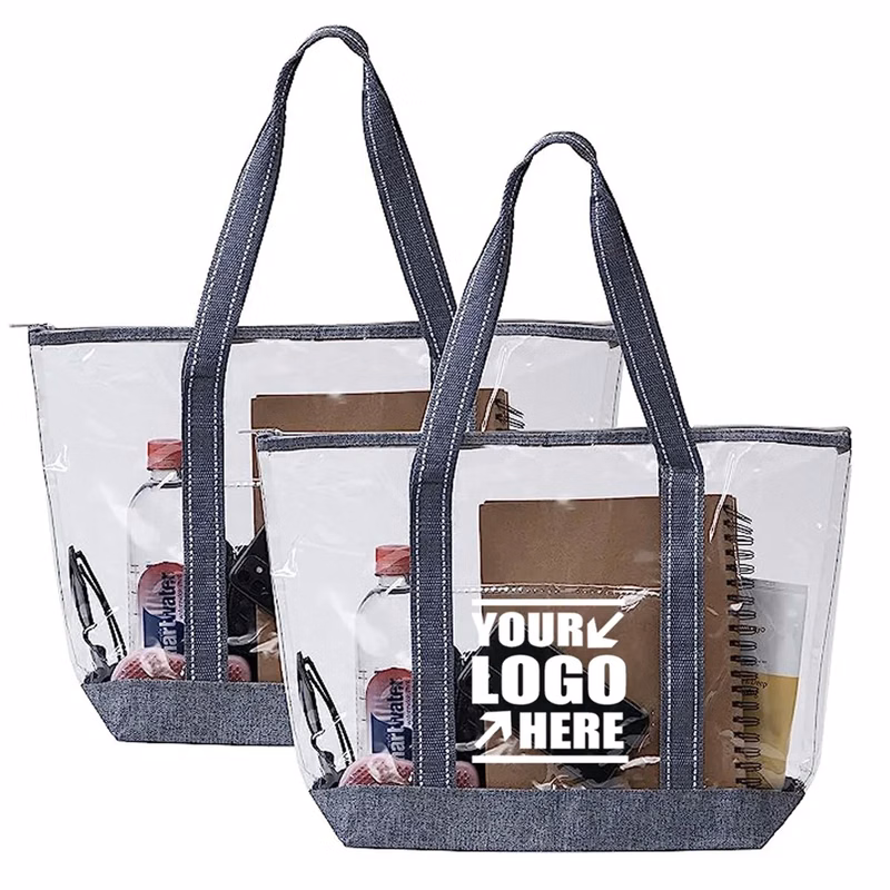 Custom Waterproof PVC Clear Beach Travel Zipper Tote Bag