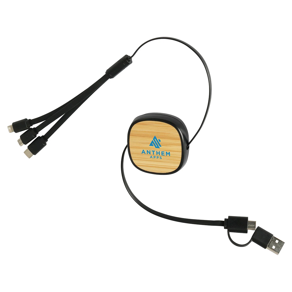 Bamboo Retractable 3-in-1 Charging Cable with Dual Inputs 1