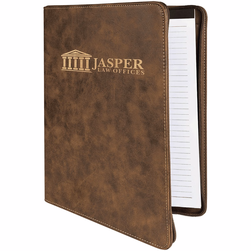 9" x 12" Leatherette Rustic/Gold Portfolio with Zipper