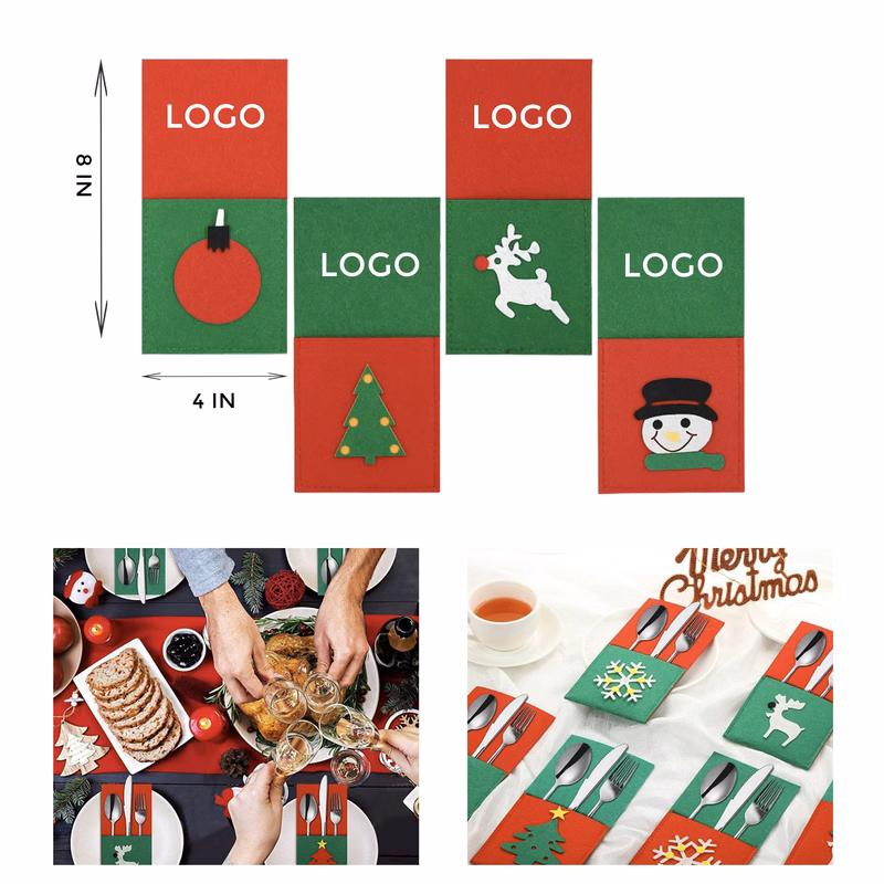 MOQ 10 PCS Festive Christmas Cutlery Storage Bag