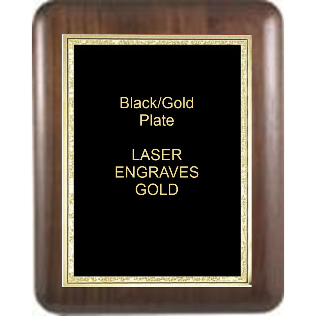 7" x 9" Genuine Walnut Elliptical Edge Round Corner Plaque with a Black Florentine Plate. 1