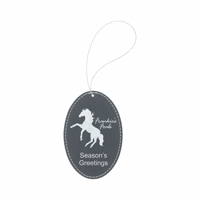 Black/Silver Leatherette Oval Ornament