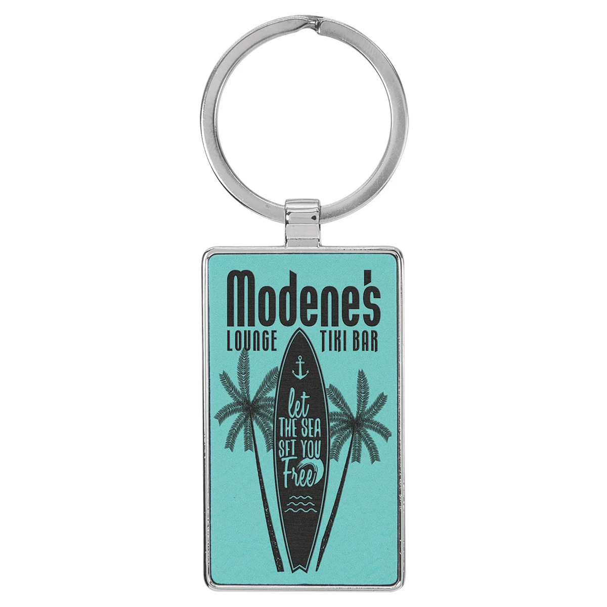 Teal Leatherette/Metal Rectangle Keychain 1