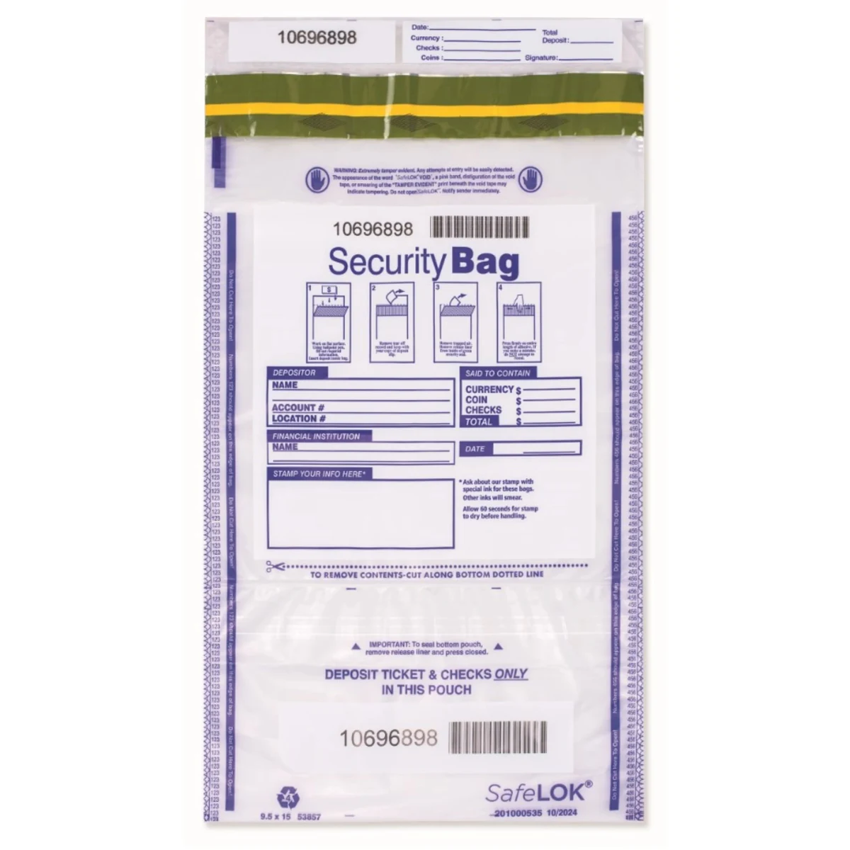 Deposit Bags, Dual Pocket, Clear, 9 1/2 X 15" 1