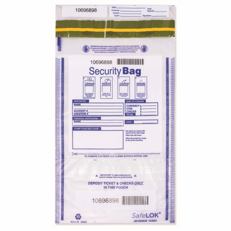 Deposit Bags, Dual Pocket, Clear, 9 1/2 X 15"