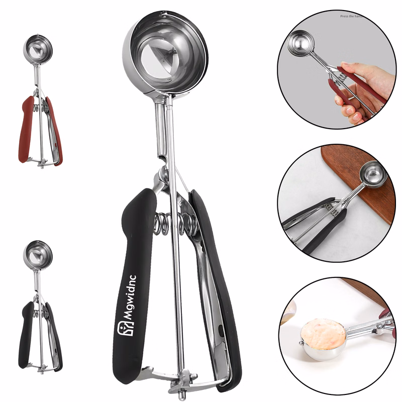 304 Stainless Steel Ice Cream Scoop 2" Diameter Fruit Scoop Dessert Spoon Portable Easy Use