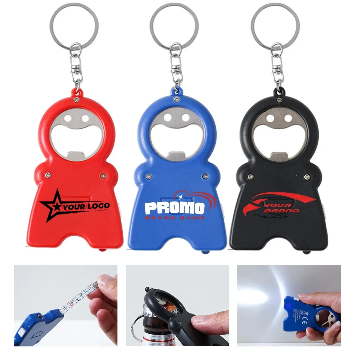 4 In 1 Keychain W/ Bottle Opener LED Light Measuring Tape 1