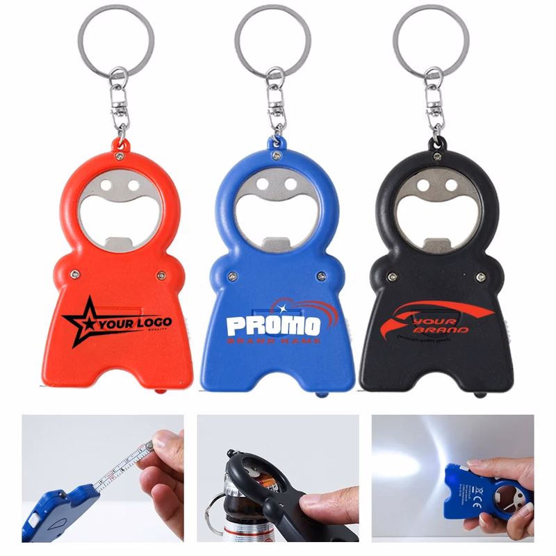 4 In 1 Keychain W/ Bottle Opener LED Light Measuring Tape