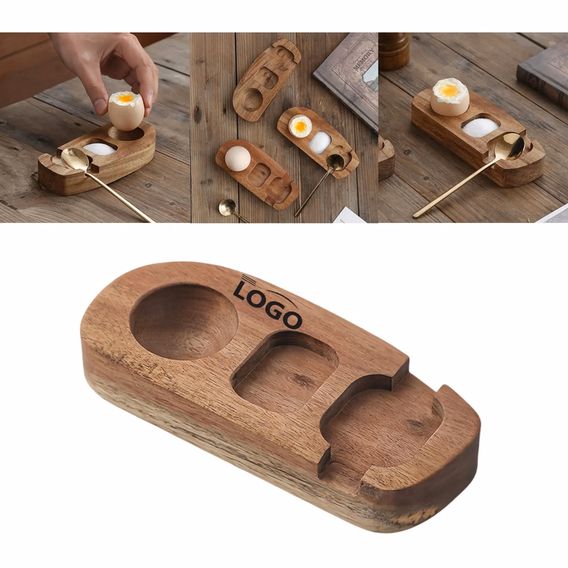 Elegant Wood Egg Tray With Spoon Holder Salt Compartment