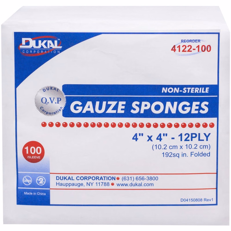 Non-Sterile Gauze Sponges - 4" x 4" 12-Ply 100 Pack