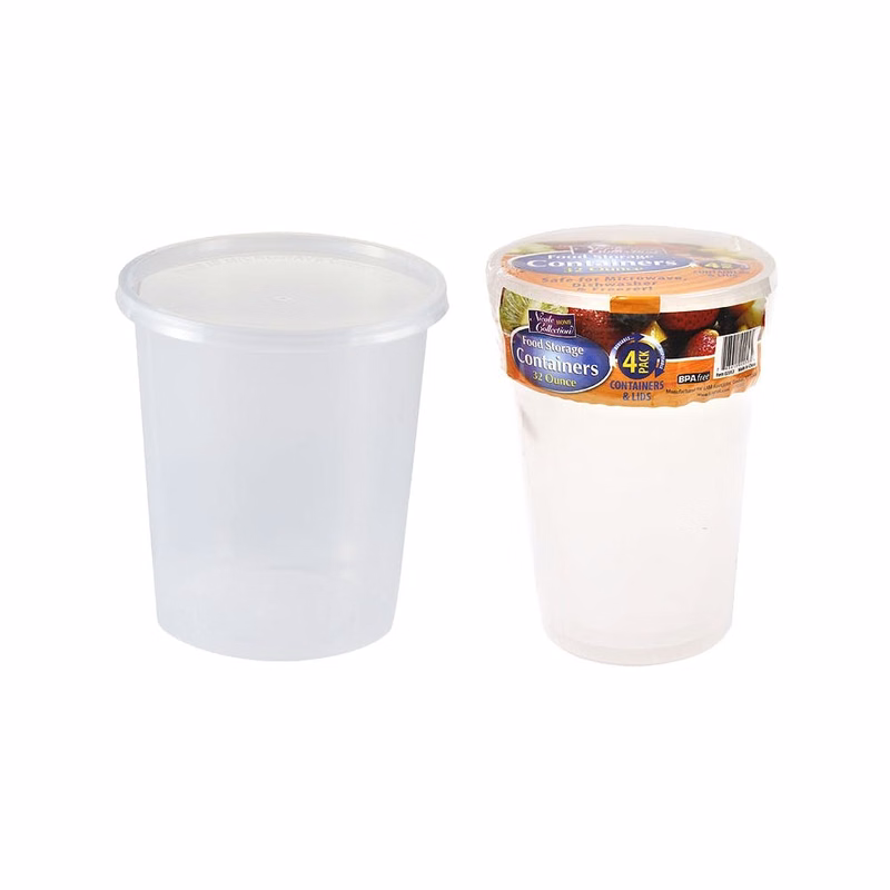 Round Storage Containers - Clear 32 oz 4 Pack