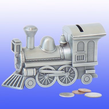 Pewter Finish Choo-Choo Train Money Bank
