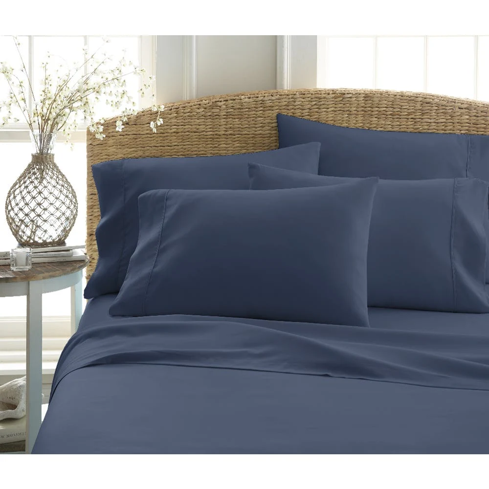 Microfiber Bed Sheet Sets - Navy King 6 Piece Double-Brushed 1