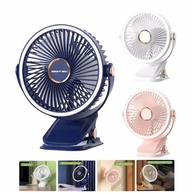 6-Inch Clip Fan with Rechargeable Battery and LED Light