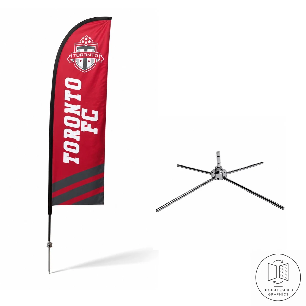 8.5' X-Small Feather Flag Kit, Full Color Graphics 2 Sided, Outdoor Spike base, Indoor Cross Base 1