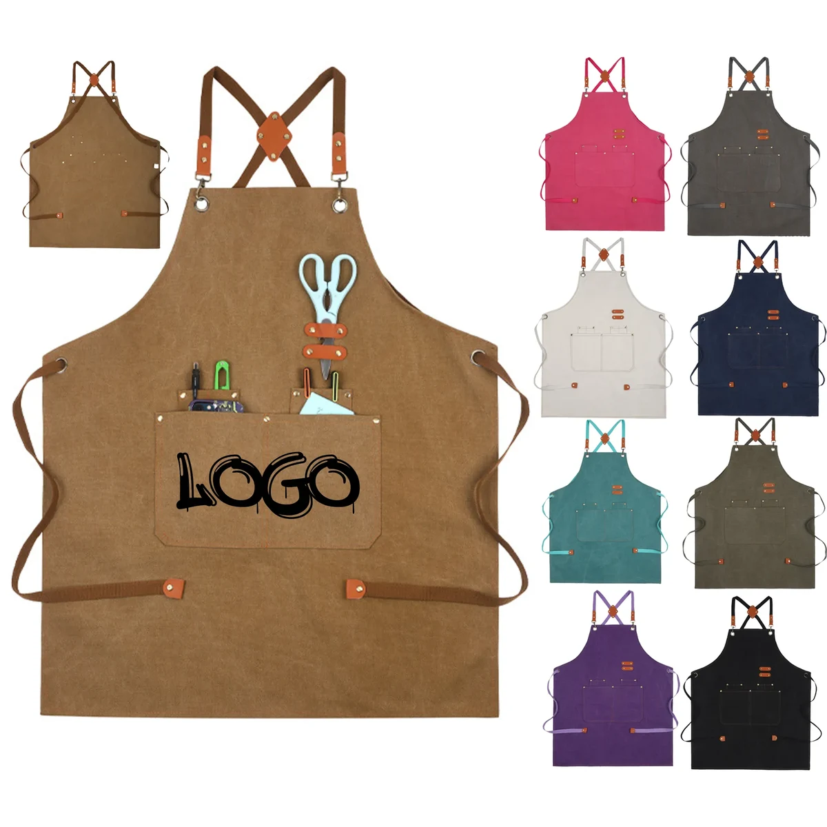 MOQ 10 Heavy Duty Canvas Work Apron Adjustable Utility 1