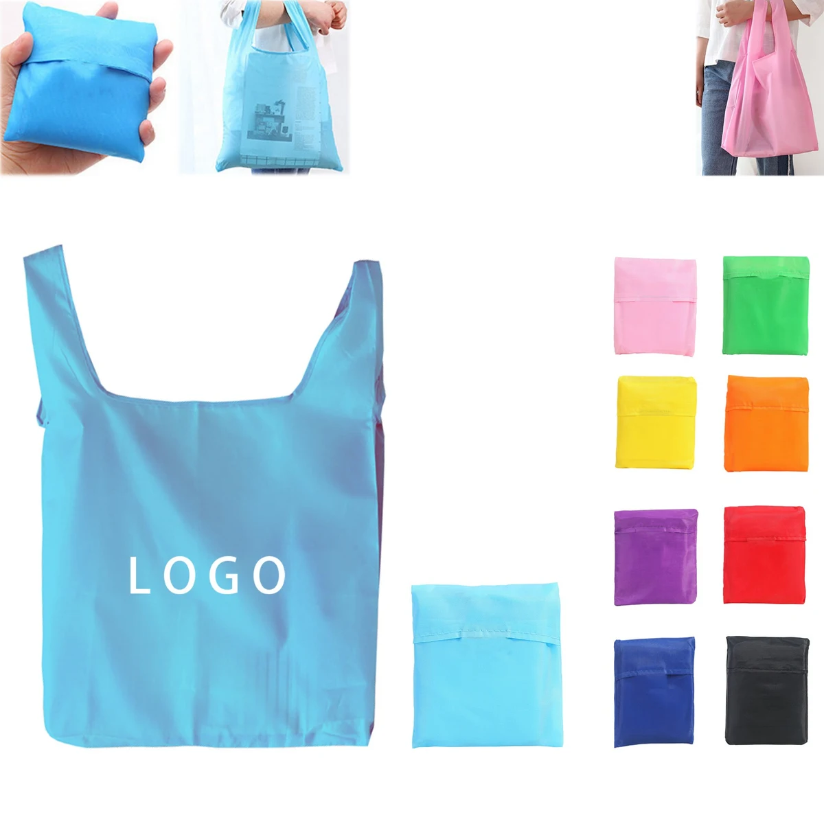 Foldable Portable Shopping Bags, custom tote bag with logo imprint 1