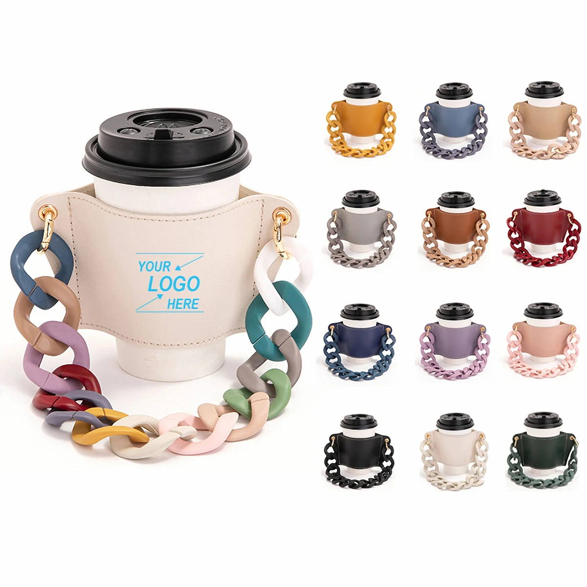 Faux Leather Cup Holder with Chain 1