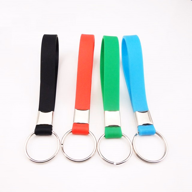 1/2 Inch Wide Emboss-Color Silicone Wristband Keychain