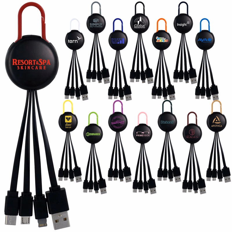 BLACK COLORFUL CLIP 3 IN 1 CHARGING CABLE