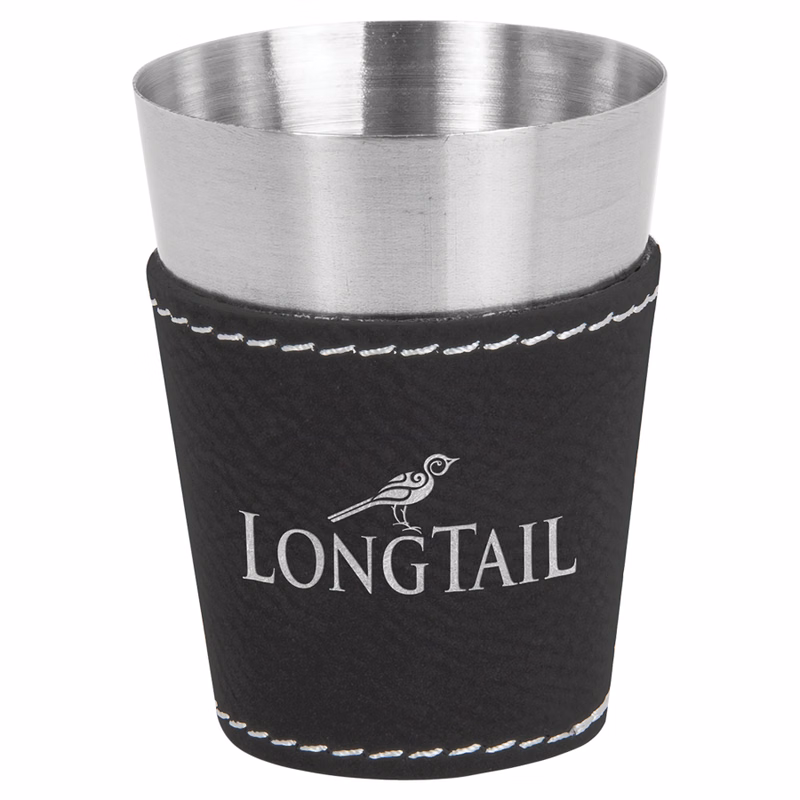 2 oz. Black/Silver Leatherette & Stainless Steel Shot Glass
