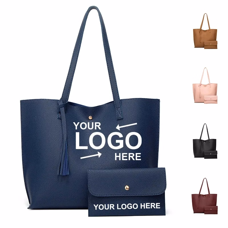Leather Tote Shoulder Bag With Small Wallet