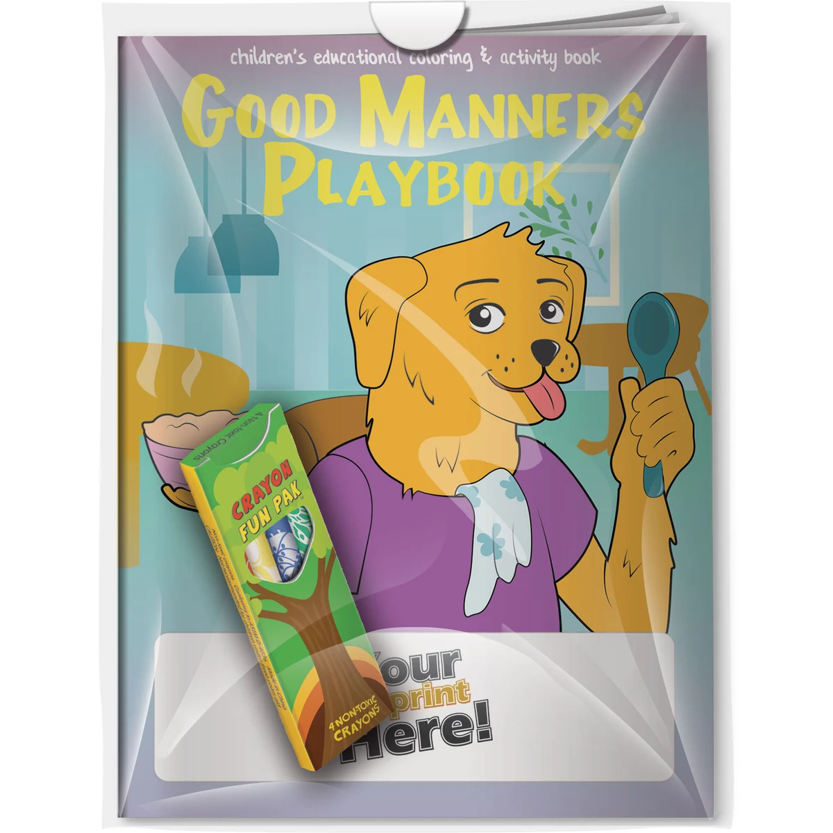 Combo Pack - CB1144 Coloring Book & 4-Pack of Crayons (Imprinted) in a Poly Bag 1