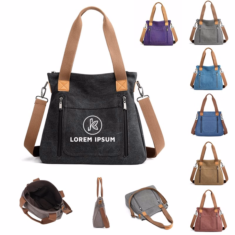 Canvas Tote Bag with Leather Handles