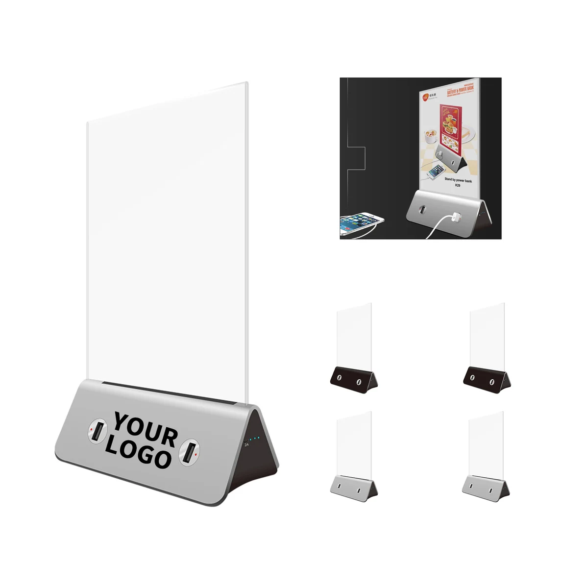 Acrylic Menu Stand With Built In Power Bank Advertising Display 1