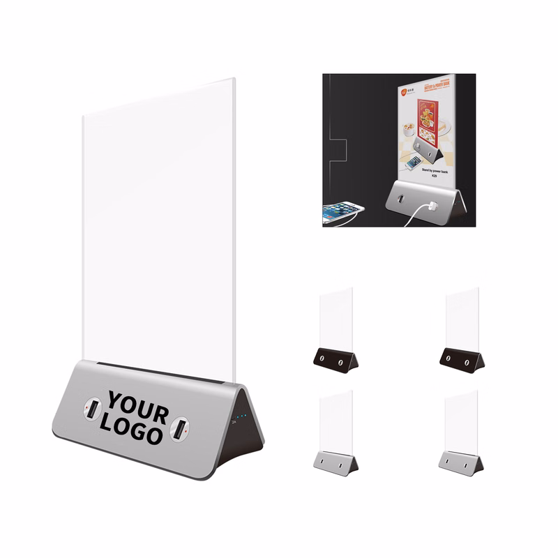 Acrylic Menu Stand With Built In Power Bank Advertising Display
