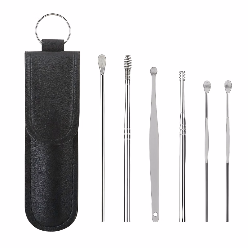 6-Piece Spiral Earwax Cleaner Kit with PU Leather Case, Portable Ear Pick Set for Home Use.