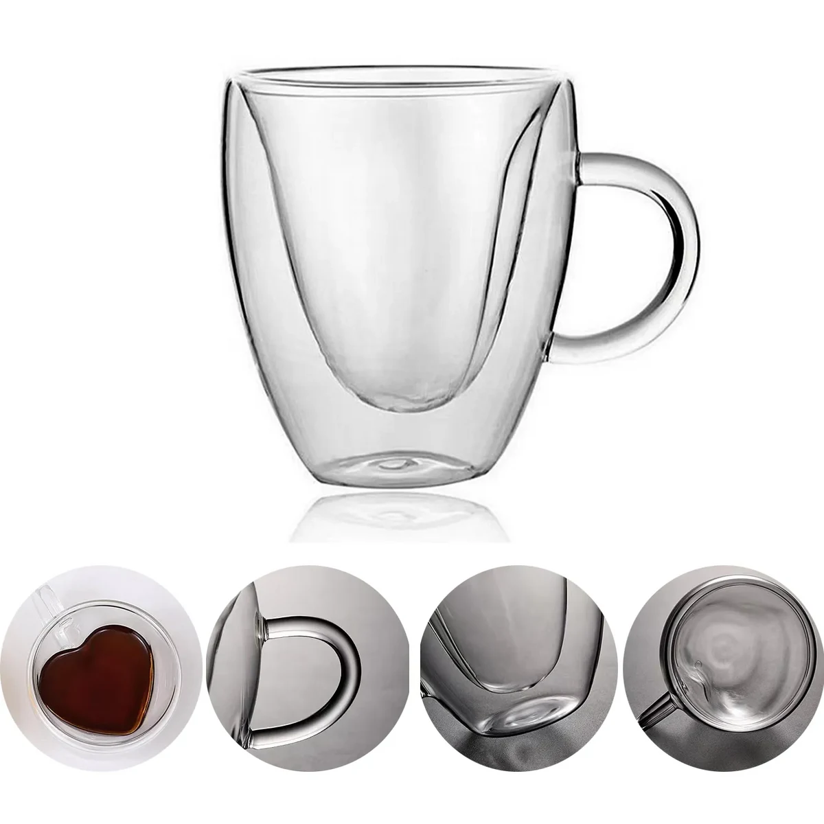 Double Walled Insulated Glass Coffee Mugs with handle 1