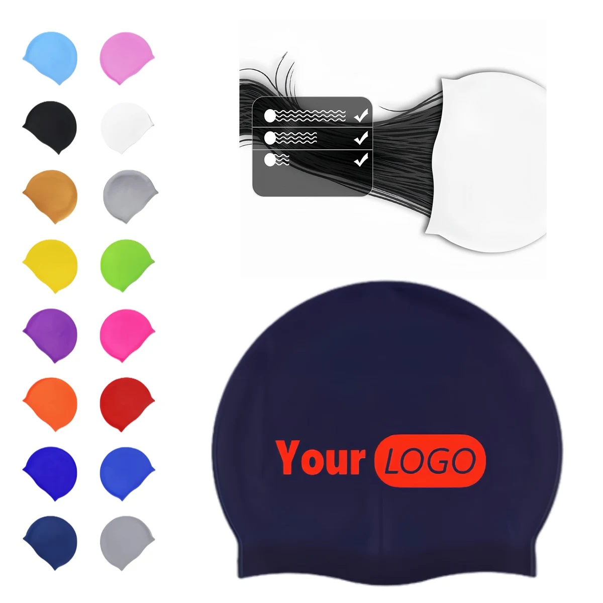 Waterproof Solid Color Silicone Swim Cap 1