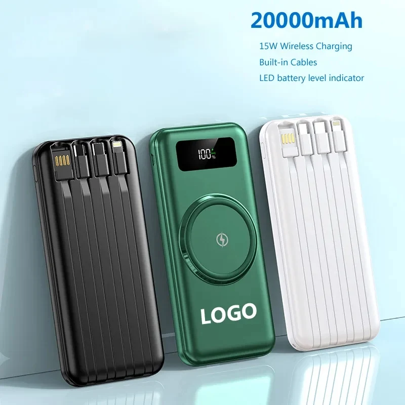 20000mAh Wireless Charger Power Bank with Charging Cable 1